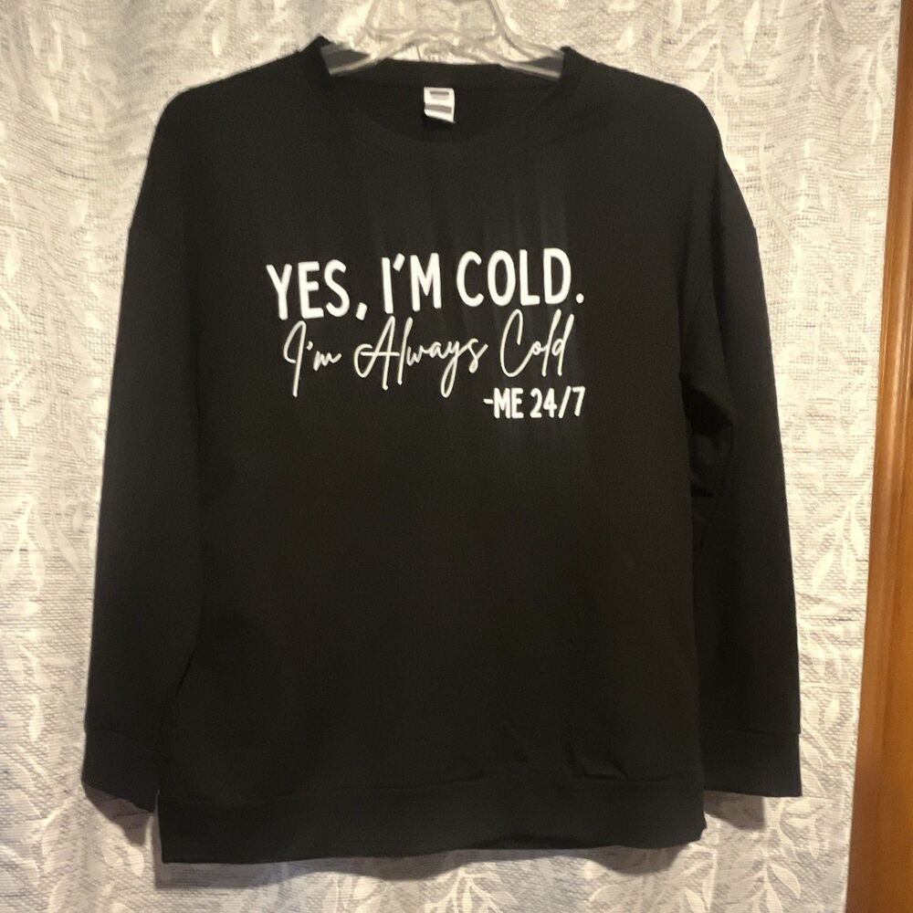 DigiPrint Women's L Black Crewneck Fleece Pullover Sweatshirt Funny Graphic